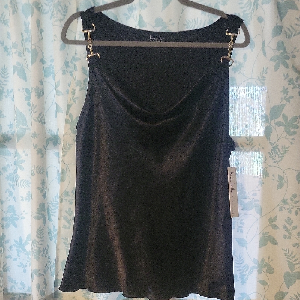 Nicole Miller Satin Cowl Neck Tank with Snaffle Bit Straps